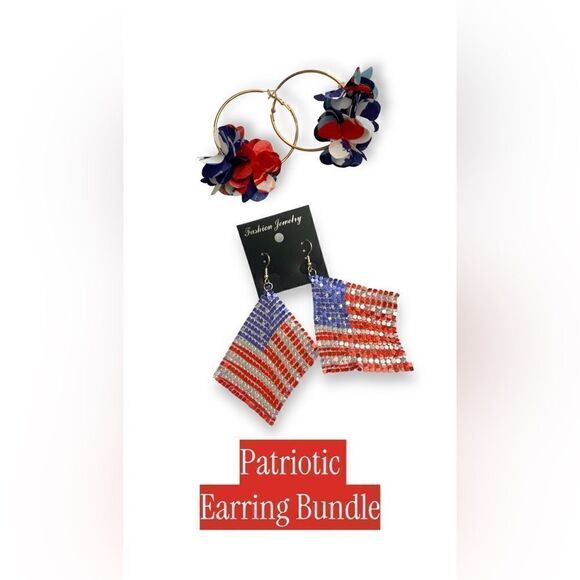 Red White & Blue Patriotic Earring Bundle 2 pairs - Picture 1 of 8